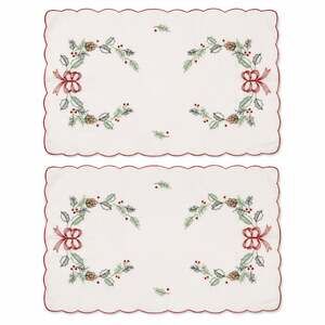 Vintage Hand Embroidered Christmas Dresser Scarves Wreath Holly Set of 2